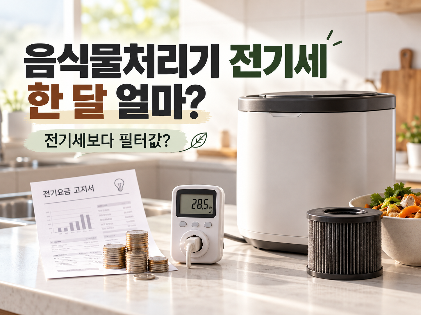 음식물처리기 전기세와 필터 교체 비용을 비교하는 대표이미지