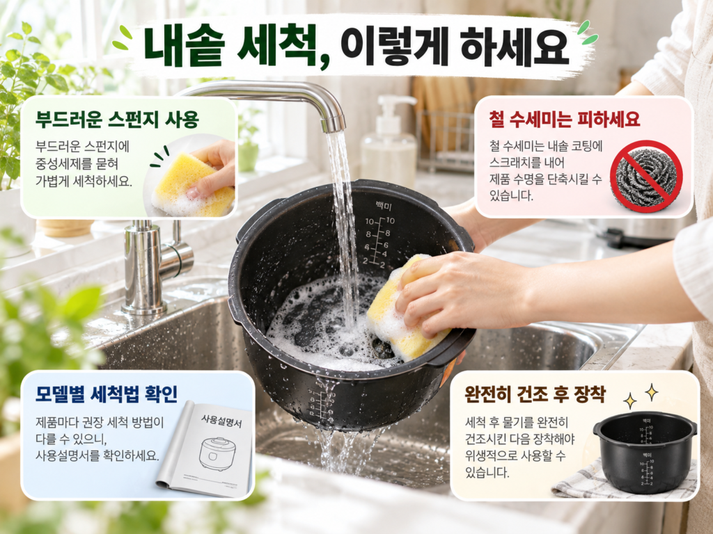 음식물처리기 분리형 내솥을 부드러운 스펀지로 세척하는 방법과 철 수세미 사용 주의사항
