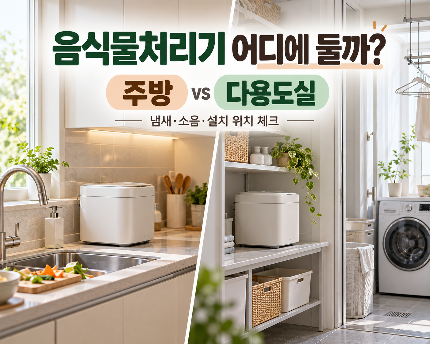 주방과 다용도실에 설치한 음식물처리기를 비교한 대표이미지
