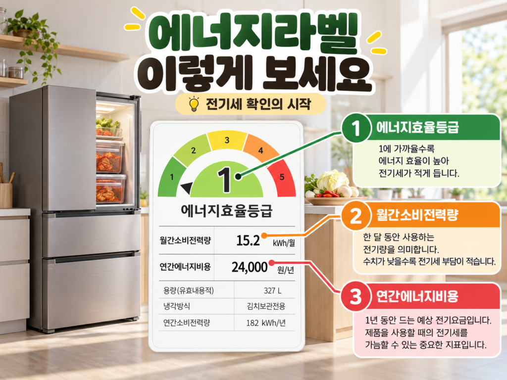 김치냉장고 에너지효율등급, 월간소비전력량, 연간에너지비용을 확인하는 방법