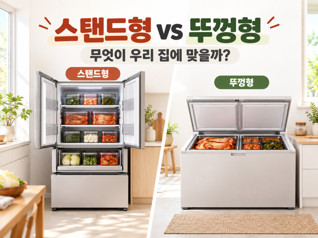 스탠드형과 뚜껑형 김치냉장고의 구조와 보관 방식 차이