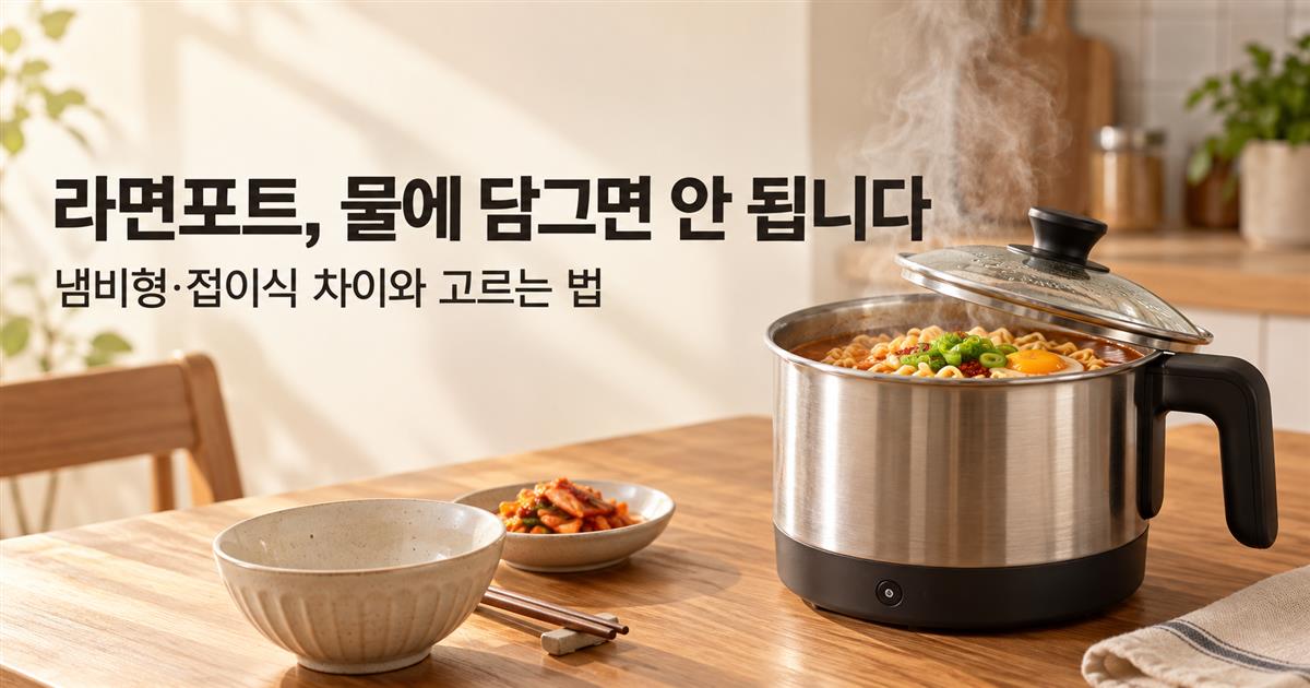 원룸 주방 식탁 위에 놓인 스테인리스 라면포트