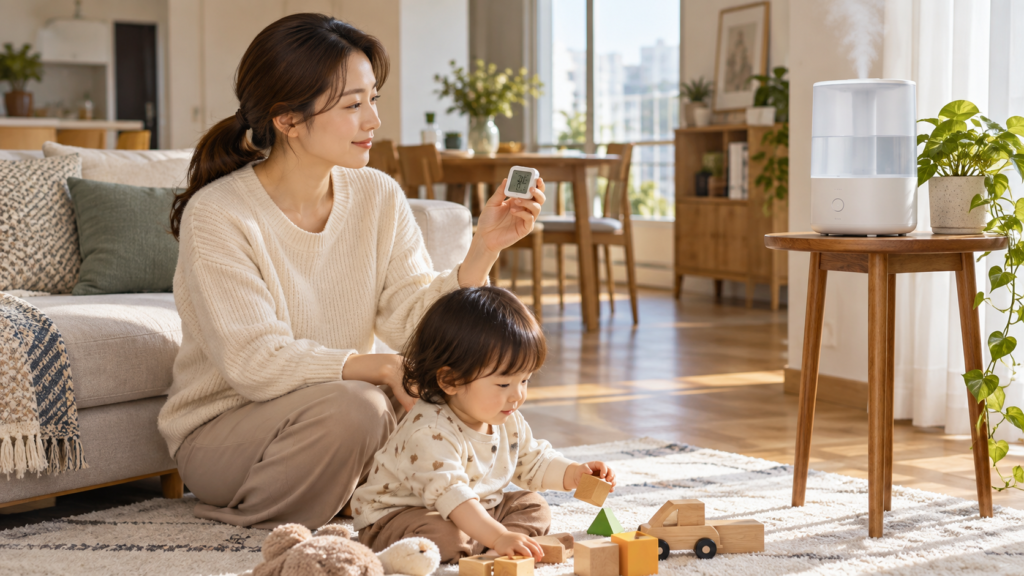 아이 손이 닿지 않는 안전한 곳에 둔 가습기
